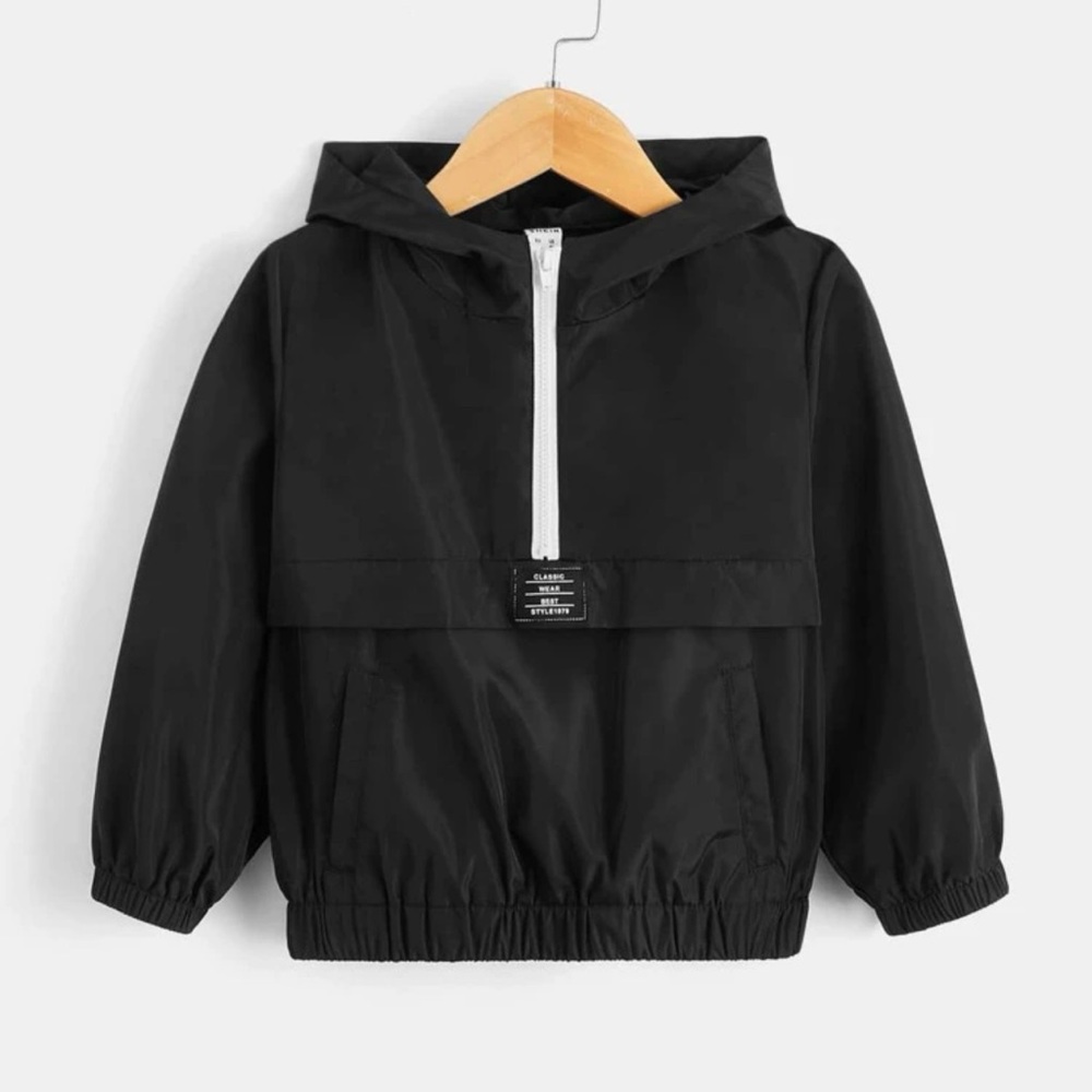 Toddler Boys Letter Patched Zip Half Placket Hooded Jacket